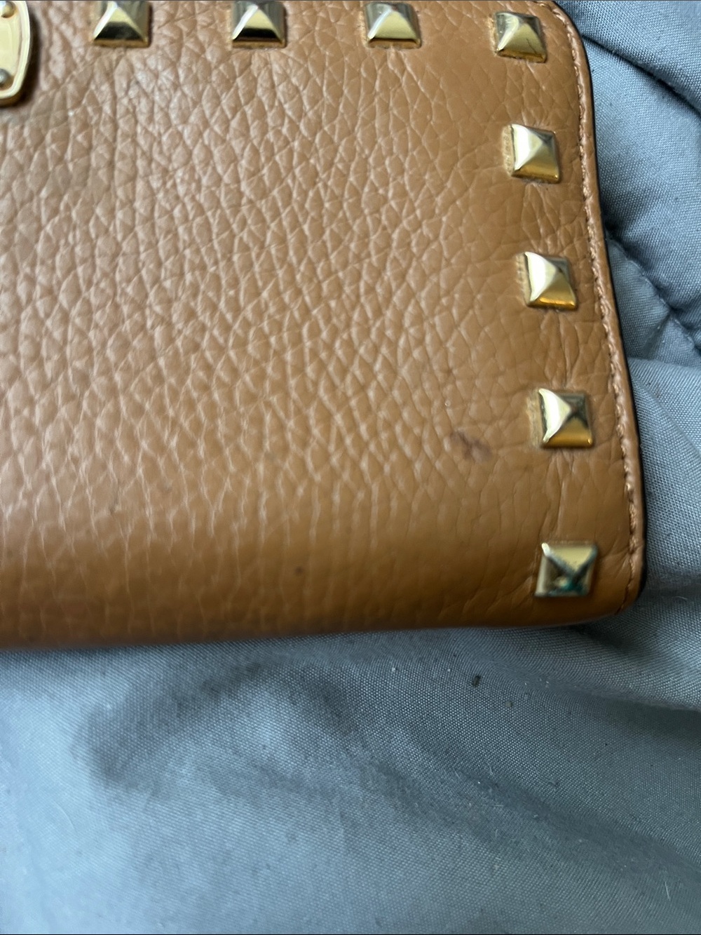 Michael Kors Tan Leather Studded Zip Wallet with Gold Hardware - Picture 10 of 10